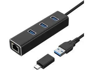 USB 3.0 HUB with 1000MBps RJ45 Gigabit Ethernet Port, 3-Port USB to Ethernet Adapter with USB C Adapter, Aluminum USB Extender Splitter for Laptop, Mac-Book, Mac Pro, i-Mac, Surface Pro, XPS, PC USB 3.0 HUB with 1000MBps RJ45 Gigabit Ethernet Port, 3-Port USB to Ethernet Adapter with USB C Adapter, Aluminum USB Extender Splitter for Laptop, Mac-Book, Mac Pro, i-Mac, Surface Pro, XPS, PC