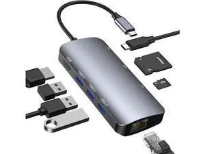 USB C Hub Multiport Adapter, 8-in-1 USB-C Hub with Ethernet 1000Mbps, 4K HDMI, 100W PD, SD/TF Card Reader, 3 USB 3.0 Ports Docking Station Compatible for Ma-cBook Pro/Air M3/2 /1, i-Pad Pro/XPS USB C Hub Multiport Adapter, 8-in-1 USB-C Hub with Ethernet 1000Mbps, 4K HDMI, 100W PD, SD/TF Card Reader, 3 USB 3.0 Ports Docking Station Compatible for Ma-cBook Pro/Air M3/2 /1, i-Pad Pro/XPS