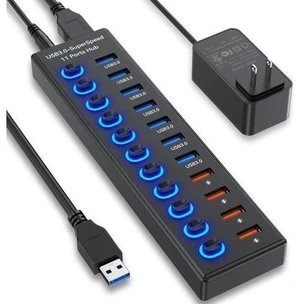 SMA Powered USB 3.0 Hub 11-Port, Data 7 Ports + Charging 4 USB Ports Extender Cord 3FT Multiport USB Splitter Hubs with Power Adapter 36W Multi USB Hub 3.0 LED Switches for Laptop PC Mac Hard Driver SMA Powered USB 3.0 Hub 11-Port, Data 7 Ports + Charging 4 USB Ports Extender Cord 3FT Multiport USB Splitter Hubs with Power Adapter 36W Multi USB Hub 3.0 LED Switches for Laptop PC Mac Hard Driver