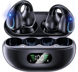 Open Ear Bone Conduction Headphones, Clip On Wireless Earbuds with Digital Display Charging Case 60 Hours Playtime Bluetooth 5.3 Sport Earphones Built-in Mic IPX7 Waterproof for Running Fitness Open Ear Bone Conduction Headphones, Clip On Wireless Earbuds with Digital Display Charging Case 60 Hours Playtime Bluetooth 5.3 Sport Earphones Built-in Mic IPX7 Waterproof for Running Fitness