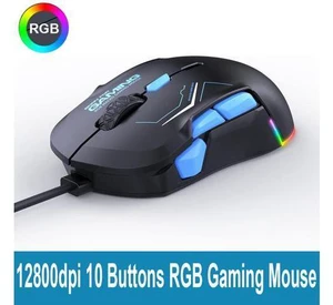 USB Wired Gaming Mouse- 10 Programmable Buttons, 13 Kinds RGB Backlit Modes, 12800 DPI High Precision PC Mice, Right Left Handed Universal Ergonomic Mouse for Laptop Desktop Office Game, Black USB Wired Gaming Mouse- 10 Programmable Buttons, 13 Kinds RGB Backlit Modes, 12800 DPI High Precision PC Mice, Right Left Handed Universal Ergonomic Mouse for Laptop Desktop Office Game, Black