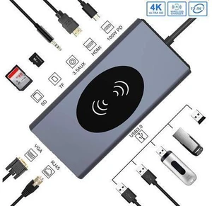 USB C Hub Laptop Docking Station, Wireless Charger 13-in-1 USB C Adapter with Ethernet, Power Delivery Laptop with 4K HDMI Output, 1000M RJ45 Ethernet, 60W PD, VGA, 5 USB 3.0 Ports, SD/TF Card Reader USB C Hub Laptop Docking Station, Wireless Charger 13-in-1 USB C Adapter with Ethernet, Power Delivery Laptop with 4K HDMI Output, 1000M RJ45 Ethernet, 60W PD, VGA, 5 USB 3.0 Ports, SD/TF Card Reader