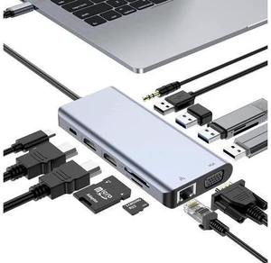 USB C Hub, Laptop Type C Docking Station Daul Monitor, 12 in 1 USB C Hub Multiport Adapter Dongle with 2 HDMI, VGA,100W PD, Ethernet, SD/TF, 4 USB C, Mic/Audio for Mac-Book/Type C Laptops USB C Hub, Laptop Type C Docking Station Daul Monitor, 12 in 1 USB C Hub Multiport Adapter Dongle with 2 HDMI, VGA,100W PD, Ethernet, SD/TF, 4 USB C, Mic/Audio for Mac-Book/Type C Laptops