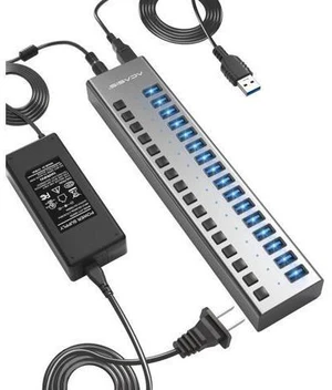 USB 3.0 Hub Super Speed Splitter,16 Ports USB Data Hub with Power Adapter,Individual On/Off Switches and Lights for Laptop, PC, Computer, Mobile HDD, Flash Dr Each Port can Charge Grey USB 3.0 Hub Super Speed Splitter,16 Ports USB Data Hub with Power Adapter,Individual On/Off Switches and Lights for Laptop, PC, Computer, Mobile HDD, Flash Dr Each Port can Charge Grey