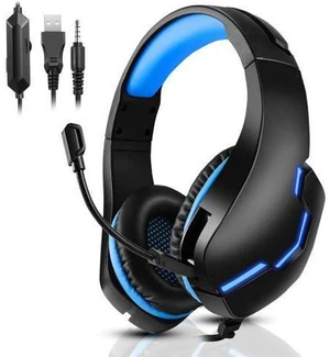 PS4 Gaming Headset for Xbox One, PS5, PC, Over Ear Headphones with Noise-Cancelling Mic, J10 Wired Gaming Headset with Stereo Surround Sound, LED Light, Comfort Earmuff - Blue PS4 Gaming Headset for Xbox One, PS5, PC, Over Ear Headphones with Noise-Cancelling Mic, J10 Wired Gaming Headset with Stereo Surround Sound, LED Light, Comfort Earmuff - Blue