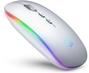 LED Wireless Mouse, Rechargeable Silent 2.4G Wireless Computer Mouse with Home Button, RGB Cordless Mice for Laptop, PC,Mac, Silver LED Wireless Mouse, Rechargeable Silent 2.4G Wireless Computer Mouse with Home Button, RGB Cordless Mice for Laptop, PC,Mac, Silver