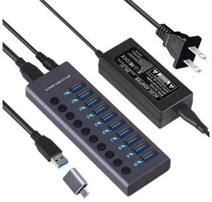 Powered USB Hub, AUBEAMTO Aluminum 10-Port USB 3.0 Hub with 10 USB 3.0 Data Transfer Ports, USB Splitter with Individual Switch and 60W (12V/5A) Power Adapter for Laptop, PC, Computer, Mobile HDD Powered USB Hub, AUBEAMTO Aluminum 10-Port USB 3.0 Hub with 10 USB 3.0 Data Transfer Ports, USB Splitter with Individual Switch and 60W (12V/5A) Power Adapter for Laptop, PC, Computer, Mobile HDD