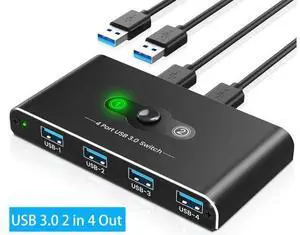 IHDAPP 4 Port USB 3.0 Switch, USB 3.0 Switch 2 Computers Sharing 4 USB Devices, 5Gbps High-speed, 2 in 4 out USB Switcher Selector for Mouse, Keyboard, Scanner, Printer with 2 pcs USB 3.0 Cable A to A IHDAPP 4 Port USB 3.0 Switch, USB 3.0 Switch 2 Computers Sharing 4 USB Devices, 5Gbps High-speed, 2 in 4 out USB Switcher Selector for Mouse, Keyboard, Scanner, Printer with 2 pcs USB 3.0 Cable A to A