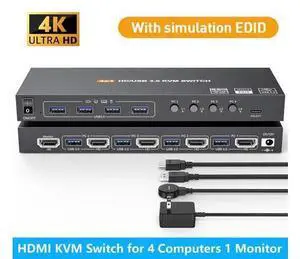 AUTYUE USB 3.0 KVM Switch HDMI 4K@60Hz/2K@120Hz, with EDID, 4 Port HDMI KVM Switch for 4 Computer Share 1 Monitor and 4 USB 3.0 Devices, Wired Remote and USB Cables Included giyqxHw AUTYUE USB 3.0 KVM Switch HDMI 4K@60Hz/2K@120Hz, with EDID, 4 Port HDMI KVM Switch for 4 Computer Share 1 Monitor and 4 USB 3.0 Devices, Wired Remote and USB Cables Included giyqxHw