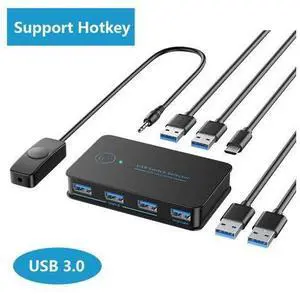 USB 3.0 Switch 2 in 4 Ouit, USB Switcher for 2 Computers Share 4 USB for Printer Keyboard Mouse, Scanner, USB KVM Switch Selector with 2 USB 3.0 Cables, Support Hotkey/Button/Wired Remote Switching USB 3.0 Switch 2 in 4 Ouit, USB Switcher for 2 Computers Share 4 USB for Printer Keyboard Mouse, Scanner, USB KVM Switch Selector with 2 USB 3.0 Cables, Support Hotkey/Button/Wired Remote Switching