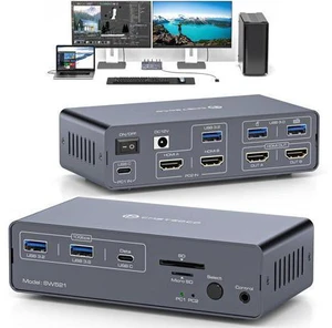 AUTYUE USB C HDMI KVM Switch Docking Station Dual Monitor KVM for Laptop and Computer, (13-in-1) Type C Dock with 2 HDMI 2.0, 10Gbps USBC + USBA 3.2 Date, 5Gbps USB 3.0 Date and SD/microSD Card Slots AUTYUE USB C HDMI KVM Switch Docking Station Dual Monitor KVM for Laptop and Computer, (13-in-1) Type C Dock with 2 HDMI 2.0, 10Gbps USBC + USBA 3.2 Date, 5Gbps USB 3.0 Date and SD/microSD Card Slots