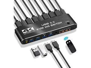 USB 3.0 2x2 KVM Switch 2 Monitors 2 Computers, USB3.0 HDMI KVM Switch Dual Monitor Sharing 4 USB Devices for Keyboard Mouse Scanner, 4K @60Hz KVM Switches Support Audio, Hotkey, Button Switching USB 3.0 2x2 KVM Switch 2 Monitors 2 Computers, USB3.0 HDMI KVM Switch Dual Monitor Sharing 4 USB Devices for Keyboard Mouse Scanner, 4K @60Hz KVM Switches Support Audio, Hotkey, Button Switching