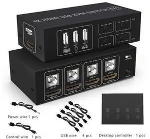 HDMI KVM Switch 4 Port HDMI,4 in 1 Out KVM Switch 4 Computers Share Keyboard Mouse Printer Monitor Support HUD 4K@60Hz for Laptop,PC,Xbox HDTV, with 4* USB Cable,1* Switch Button&Cable,1* Power Cable HDMI KVM Switch 4 Port HDMI,4 in 1 Out KVM Switch 4 Computers Share Keyboard Mouse Printer Monitor Support HUD 4K@60Hz for Laptop,PC,Xbox HDTV, with 4* USB Cable,1* Switch Button&Cable,1* Power Cable