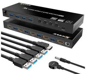 USB 3.0 KVM Switch HDMI 4 Port, Support 4K @60Hz RGB 4:4:4, USB Hub HDR EDID HDMI USB KVM Switch 4 in 1out and 4 USB 3.0 Port for Keyboard Mouse Printer,with Controller, USB 3.0 Cables and HDMI-Cable USB 3.0 KVM Switch HDMI 4 Port, Support 4K @60Hz RGB 4:4:4, USB Hub HDR EDID HDMI USB KVM Switch 4 in 1out and 4 USB 3.0 Port for Keyboard Mouse Printer,with Controller, USB 3.0 Cables and HDMI-Cable