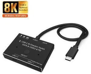 USB-C Splitter Type-C 8K Switch USB 3.1 C Gen 2 Cable for Video Bi-Direction (2 in 1 Out, 1 In 2 Out) 8K@60Hz 4K@120Hz Power Delivery 100W 10Gbps Data Transfer Multi-Function USB C Splitter Converter USB-C Splitter Type-C 8K Switch USB 3.1 C Gen 2 Cable for Video Bi-Direction (2 in 1 Out, 1 In 2 Out) 8K@60Hz 4K@120Hz Power Delivery 100W 10Gbps Data Transfer Multi-Function USB C Splitter Converter