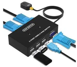 USB VGA KVM Switch for 2 PC Sharing 1 Video Monitor and 3 USB Devices, Keyboard Mouse Scanner Printer, VGA KVM Switcher for Laptop PC Windows Mac OS System USB VGA KVM Switch for 2 PC Sharing 1 Video Monitor and 3 USB Devices, Keyboard Mouse Scanner Printer, VGA KVM Switcher for Laptop PC Windows Mac OS System