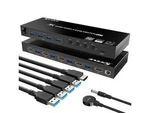 KVM USB 3.0 Switch, 4 Ports HDMI KVM Switcher Selector Box 4 in 1 Out with EDID Emulator Function, Support 4K @60Hz Resolution for 4 Computers Share Mouse Keyboard and Monitor KVM USB 3.0 Switch, 4 Ports HDMI KVM Switcher Selector Box 4 in 1 Out with EDID Emulator Function, Support 4K @60Hz Resolution for 4 Computers Share Mouse Keyboard and Monitor