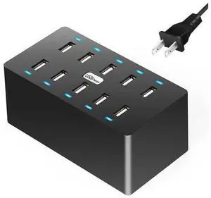 10 Ports Wall USB Charger, 50W 10-Port Family-Sized Desktop USB Rapid Charger,Multiple Charging Station, Compatible with Smartphones and Other USB Charging Devices (Black) 10 Ports Wall USB Charger, 50W 10-Port Family-Sized Desktop USB Rapid Charger,Multiple Charging Station, Compatible with Smartphones and Other USB Charging Devices (Black)