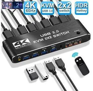 2 Port HDMI KVM Switch 2 Monitors 2 Computers 4K @60Hz, Dual Monitor HDMI KVM Switch, USB 3.0 KVM Switch 2 in 2 Out with USB Cables, Support USB 3.0, HDCP2.2, Hotkey,Extended And Mirror Display 2 Port HDMI KVM Switch 2 Monitors 2 Computers 4K @60Hz, Dual Monitor HDMI KVM Switch, USB 3.0 KVM Switch 2 in 2 Out with USB Cables, Support USB 3.0, HDCP2.2, Hotkey,Extended And Mirror Display