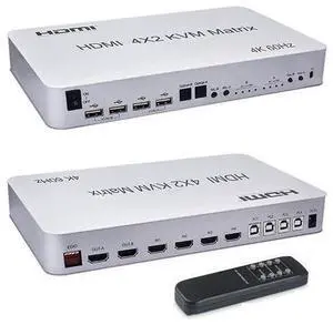 4 Port USB HDMI KVM Matrix 4x2 Dual Monitor 4K @60Hz HDR Switch Splitter 4 in 2 Out HDMI 2.0 Switcher for USB 2.0 Keyboard Mouse PC with Dual Independent Audio, Support Auto Scale, Audio Extractor 4 Port USB HDMI KVM Matrix 4x2 Dual Monitor 4K @60Hz HDR Switch Splitter 4 in 2 Out HDMI 2.0 Switcher for USB 2.0 Keyboard Mouse PC with Dual Independent Audio, Support Auto Scale, Audio Extractor