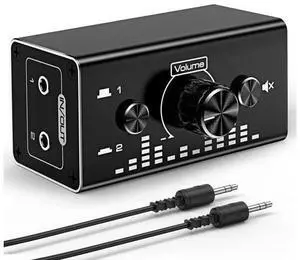 Bi-Directional 3.5mm Jack Audio Switch Selector 2 In 1 Out / 1 In 2 Out Noiseless Analogue Stereo Audio Switch with Volume Control, Sound Distribution Splitter Box for Speakers Headphones PC Bi-Directional 3.5mm Jack Audio Switch Selector 2 In 1 Out / 1 In 2 Out Noiseless Analogue Stereo Audio Switch with Volume Control, Sound Distribution Splitter Box for Speakers Headphones PC