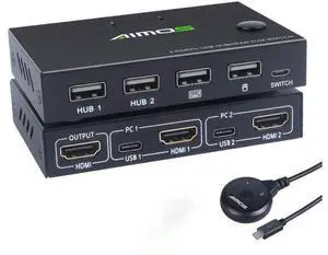 KVM Switch, USB Switch 4K HDMI Switcher Box 2 In 1 Out For 2 Computers Share Keyboard And Mouse Support 4K @30Hz, Not support Hotkey, With HUB Ports giyqxHw KVM Switch, USB Switch 4K HDMI Switcher Box 2 In 1 Out For 2 Computers Share Keyboard And Mouse Support 4K @30Hz, Not support Hotkey, With HUB Ports giyqxHw