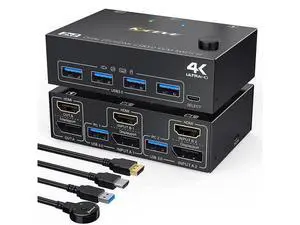 DisplayPort + HDMI Dual Monitor KVM Switch 4K @60Hz, 2K @120Hz USB 3.0 HDMI DP Extended Display Switcher for 2 Computers Share 2 Monitors and 4 USB 3.0 Ports,Wired Remote and 4 Cables Included DisplayPort + HDMI Dual Monitor KVM Switch 4K @60Hz, 2K @120Hz USB 3.0 HDMI DP Extended Display Switcher for 2 Computers Share 2 Monitors and 4 USB 3.0 Ports,Wired Remote and 4 Cables Included