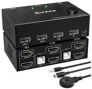 2 Port Dual Monitor HDMI KVM Switch 4K @30Hz, HDMI USB KVM Switch for 2 PCs 2 monitors with 4 USB 2.0 Hub, KVM switch with 2 HDMI and 2 USB cables, Button Switch, Compatible with Windows/Linux/Mac OS 2 Port Dual Monitor HDMI KVM Switch 4K @30Hz, HDMI USB KVM Switch for 2 PCs 2 monitors with 4 USB 2.0 Hub, KVM switch with 2 HDMI and 2 USB cables, Button Switch, Compatible with Windows/Linux/Mac OS