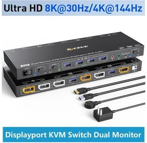 Displayport KVM Switch, 2x2 Dual Monitor Displayport KVM Switch for 2 Computers 8K@30Hz/4K@144Hz Extend Display Support KVM Mode and USB Mode with Voice Control and Remote Control Include KVM Cables Displayport KVM Switch, 2x2 Dual Monitor Displayport KVM Switch for 2 Computers 8K@30Hz/4K@144Hz Extend Display Support KVM Mode and USB Mode with Voice Control and Remote Control Include KVM Cables