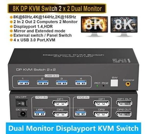 AUTYUE 2 Port DisplayPort Dual Monitor KVM Switch 8K@60Hz 4K@120Hz, USB 3.0 DP1.4 KVM Switcher 2 in 2 Out for 2 Computers 2 Monitors with 4 Ports USB 3.0 Support Copy and Extended Display giyqxHw AUTYUE 2 Port DisplayPort Dual Monitor KVM Switch 8K@60Hz 4K@120Hz, USB 3.0 DP1.4 KVM Switcher 2 in 2 Out for 2 Computers 2 Monitors with 4 Ports USB 3.0 Support Copy and Extended Display giyqxHw