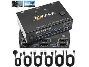 Dual Monitor HDMI KVM Switch 4K@60Hz Simulation EDID, 2 Port HDMI USB 3.0 KVM Switch for 2 Monitors 2 Computers,Support Copy and Extended Display, with HDMI and USB 3.0 Cables & Wired Controller Dual Monitor HDMI KVM Switch 4K@60Hz Simulation EDID, 2 Port HDMI USB 3.0 KVM Switch for 2 Monitors 2 Computers,Support Copy and Extended Display, with HDMI and USB 3.0 Cables & Wired Controller