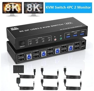 AUTYUE USB 3.0 Displayport KVM Switch 2 Monitors 4 Computers, 8K@60Hz Dual Monitor KVM Switch 4 in 2 Out with Audio Output and 3 USB3.0 Ports, 4 Port Displayport Dual Monitor KVM Switch for 4 Computer AUTYUE USB 3.0 Displayport KVM Switch 2 Monitors 4 Computers, 8K@60Hz Dual Monitor KVM Switch 4 in 2 Out with Audio Output and 3 USB3.0 Ports, 4 Port Displayport Dual Monitor KVM Switch for 4 Computer