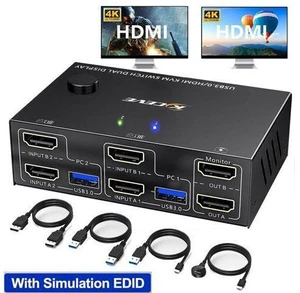 AUTYUE USB 3.0 HDMI KVM Switch 4K@60Hz, 2 PC 2 Monitor, EDID emulator, 2 in 2 Out Dual Monitor HDMI KVM Switch for 2 Computers Share 2 Displays and 4 USB 3.0 Ports, Wired Remote and Cables Included AUTYUE USB 3.0 HDMI KVM Switch 4K@60Hz, 2 PC 2 Monitor, EDID emulator, 2 in 2 Out Dual Monitor HDMI KVM Switch for 2 Computers Share 2 Displays and 4 USB 3.0 Ports, Wired Remote and Cables Included