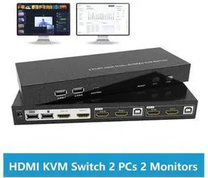 2 Port HDMI KVM Switch 2 Monitors 2 Computers, 4K@60Hz Dual Monitor HDMI KVM Switch 2 in 2 Out for 2 Computers Share 2 Monitors 4 USB 2.0 Hub, Hotkey Buttons, EDID (HDMI & USB Cables Included) 2 Port HDMI KVM Switch 2 Monitors 2 Computers, 4K@60Hz Dual Monitor HDMI KVM Switch 2 in 2 Out for 2 Computers Share 2 Monitors 4 USB 2.0 Hub, Hotkey Buttons, EDID (HDMI & USB Cables Included)