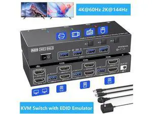 AUTYUE HDMI KVM Switch 3 Computers 2 Monitors, 4K@60Hz Dual Monitor HDMI USB 3.0 KVM Switcher with EDID Emulator, Support Copy and Extended Display, for 3 PCs Share 2 Displays and 4 USB Devices AUTYUE HDMI KVM Switch 3 Computers 2 Monitors, 4K@60Hz Dual Monitor HDMI USB 3.0 KVM Switcher with EDID Emulator, Support Copy and Extended Display, for 3 PCs Share 2 Displays and 4 USB Devices