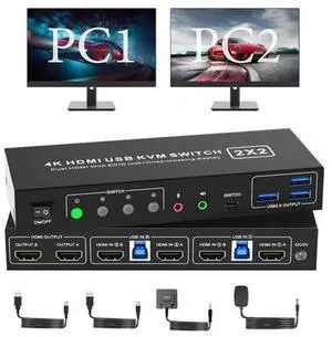 AUTYUE Dual Monitor HDMI KVM Switch 4K60Hz EDID Emulator, KVM Switcher for 2 Computers 2 Monitors with Audio Output and 3 USB 3.0 Ports, Dual Monitor Support Cross Display, Copy and Extended Display AUTYUE Dual Monitor HDMI KVM Switch 4K60Hz EDID Emulator, KVM Switcher for 2 Computers 2 Monitors with Audio Output and 3 USB 3.0 Ports, Dual Monitor Support Cross Display, Copy and Extended Display