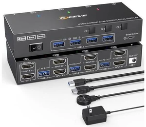 Dual Monitor KVM Switch USB 3.0 HDMI KVM Switch for 2 Monitors 3 Computers 4K@60Hz 2K@144Hz, with EDID Emulator, Dual Monitor KVM Switch with 4 USB 3.0 Ports, Wired Remote and Cables Included Dual Monitor KVM Switch USB 3.0 HDMI KVM Switch for 2 Monitors 3 Computers 4K@60Hz 2K@144Hz, with EDID Emulator, Dual Monitor KVM Switch with 4 USB 3.0 Ports, Wired Remote and Cables Included