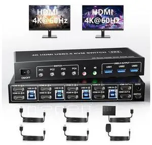 AUTYUE USB 3.0 HDMI KVM Switch 4 Computers, Supports EDID, 4K@60Hz Dual Monitor HDMI KVM Switches for 4 PCs with 3 USB 3.0 and Audio Microphone Ports, 4 Port HDMI KVM Switch 4 in 2 Out for 4PCs AUTYUE USB 3.0 HDMI KVM Switch 4 Computers, Supports EDID, 4K@60Hz Dual Monitor HDMI KVM Switches for 4 PCs with 3 USB 3.0 and Audio Microphone Ports, 4 Port HDMI KVM Switch 4 in 2 Out for 4PCs