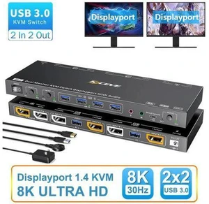 AUTYUE Voice Controlled Dual Monitor Displayport KVM Switch 2 Monitors 2 Computers 8K@30Hz 4K@144Hz, USB 3.0 DP KVM Switch 2 in 2 Out with Audio and 4 USB 3.0 Port, Support KVM Mode and USB Mode AUTYUE Voice Controlled Dual Monitor Displayport KVM Switch 2 Monitors 2 Computers 8K@30Hz 4K@144Hz, USB 3.0 DP KVM Switch 2 in 2 Out with Audio and 4 USB 3.0 Port, Support KVM Mode and USB Mode