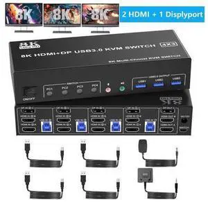 AUTYUE 8K@60Hz KVM Switch 3 Monitors 4 Computers 4K@144Hz, 2 HDMI +1 DisplayPort Triple Monitor KVM Switch for 4 Computer with Audio and 3 USB 3.0 Ports, 3 Monitor KVM Switches Keyboard Mouse Switcher AUTYUE 8K@60Hz KVM Switch 3 Monitors 4 Computers 4K@144Hz, 2 HDMI +1 DisplayPort Triple Monitor KVM Switch for 4 Computer with Audio and 3 USB 3.0 Ports, 3 Monitor KVM Switches Keyboard Mouse Switcher