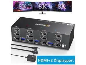 AUTYUE Triple Monitor KVM Switch 8K@60Hz, HDMI + 2*Displayport KVM Switch 3 Monitors 3 Computers, KVM Switches with 4 USB 3.0 Port for Keyboard Mouse Printer, Wired Remote and Power Adapter Included AUTYUE Triple Monitor KVM Switch 8K@60Hz, HDMI + 2*Displayport KVM Switch 3 Monitors 3 Computers, KVM Switches with 4 USB 3.0 Port for Keyboard Mouse Printer, Wired Remote and Power Adapter Included