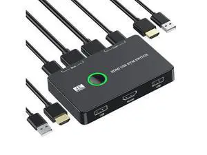 2 Port HDMI KVM Switch 2 in 1 Out, USB KVM Switch for 2 Computers Sharing One HD Monitor and Keyboard Mouse, Support 4K @60Hz with 2 USB Cable and 2 HD-MI Cable 2 Port HDMI KVM Switch 2 in 1 Out, USB KVM Switch for 2 Computers Sharing One HD Monitor and Keyboard Mouse, Support 4K @60Hz with 2 USB Cable and 2 HD-MI Cable