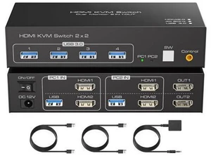 AUTYUE HDMI KVM Switch 2 Monitors 2 Computers 4K@60Hz HDMI Dual Monitor KVM Switches for Dual PC or Laptops Share 1 Set of Keyboard Mouse Printer Wired Controller and 12V 1A DC Adapter Included AUTYUE HDMI KVM Switch 2 Monitors 2 Computers 4K@60Hz HDMI Dual Monitor KVM Switches for Dual PC or Laptops Share 1 Set of Keyboard Mouse Printer Wired Controller and 12V 1A DC Adapter Included