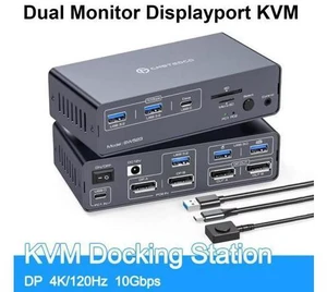 AUTYUE DP KVM Docking Station 4K120Hz, USB C KVM Switch 2 Monitors 2 PCs Displayport Dual Monitor KVM Switch for Laptop and Desktop PC Share 13-in-1 Dock, 10Gbps USB 3.2 and USB-C data transfer Ports AUTYUE DP KVM Docking Station 4K120Hz, USB C KVM Switch 2 Monitors 2 PCs Displayport Dual Monitor KVM Switch for Laptop and Desktop PC Share 13-in-1 Dock, 10Gbps USB 3.2 and USB-C data transfer Ports