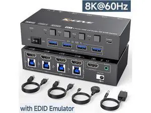 AUTYUE 8K@60Hz KVM Switch HDMI 4 Port, 4 PC 1 Monitor HDMI KVM Switch 4 in 1 Out, EDID Simulation, For 4 Computers Share 1 Monitor and 4 USB 3.0 Port, with Wired Remote, Power Adapter & USB 3.0 Cable AUTYUE 8K@60Hz KVM Switch HDMI 4 Port, 4 PC 1 Monitor HDMI KVM Switch 4 in 1 Out, EDID Simulation, For 4 Computers Share 1 Monitor and 4 USB 3.0 Port, with Wired Remote, Power Adapter & USB 3.0 Cable
