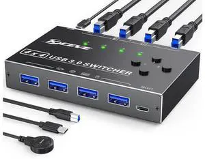USB 3.0 Switch 4 Computers, 4 Port USB 3.0 Switch Selector for 4 Computer Share 4 USB Devices, Keyboard Mouse Switch, 4 in 4 Out USB Switcher with Wired Remote and 4 Standard USB-B Cables USB 3.0 Switch 4 Computers, 4 Port USB 3.0 Switch Selector for 4 Computer Share 4 USB Devices, Keyboard Mouse Switch, 4 in 4 Out USB Switcher with Wired Remote and 4 Standard USB-B Cables