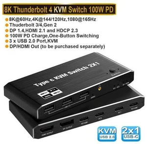 USB C KVM Switch 2 Port 8K@60Hz 4K@120Hz- with 3 USB 2.0 Ports & 100W Power Delivery, Type C KVM Switch 2x1 for 2 Computers Share 1 Monitor Keyboard & Mouse, Compatible Laptop, with 2 USB C Cables USB C KVM Switch 2 Port 8K@60Hz 4K@120Hz- with 3 USB 2.0 Ports & 100W Power Delivery, Type C KVM Switch 2x1 for 2 Computers Share 1 Monitor Keyboard & Mouse, Compatible Laptop, with 2 USB C Cables