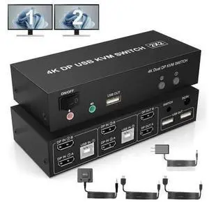 Dual Monitor DisplayPort KVM Switch 2 in 2 Out, 4K@60Hz Extended Display, 2 Computers 2 Monitors Displayport KVM Switch with Audio Microphone Output and 3 USB Ports, PC Monitor Keyboard Mouse Switcher Dual Monitor DisplayPort KVM Switch 2 in 2 Out, 4K@60Hz Extended Display, 2 Computers 2 Monitors Displayport KVM Switch with Audio Microphone Output and 3 USB Ports, PC Monitor Keyboard Mouse Switcher