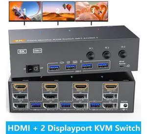 AUTYUE Triple Monitor HDMI+DP+DP KVM Switch 3 Monitors 3 Computers 4K@144Hz 8K@60Hz, 2 Displayport + HDMI USB 3.0 KVM Switches with 4 USB 3.0 Port, Wired Remote,Power Adapter & USB 3.0 Cables Included AUTYUE Triple Monitor HDMI+DP+DP KVM Switch 3 Monitors 3 Computers 4K@144Hz 8K@60Hz, 2 Displayport + HDMI USB 3.0 KVM Switches with 4 USB 3.0 Port, Wired Remote,Power Adapter & USB 3.0 Cables Included