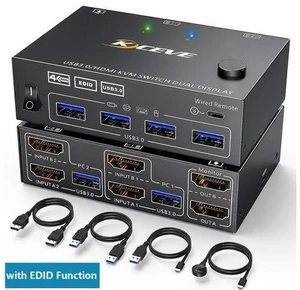 HDMI KVM Switch 2 Computers 2 Monitors, Dual Monitor HDMI USB 3.0 KVM Switcher 2 in 2 Out , 4K@60Hz HD Resolution, Support Copy and Extended Display, with EDID Function to Keep Window in Right Place HDMI KVM Switch 2 Computers 2 Monitors, Dual Monitor HDMI USB 3.0 KVM Switcher 2 in 2 Out , 4K@60Hz HD Resolution, Support Copy and Extended Display, with EDID Function to Keep Window in Right Place